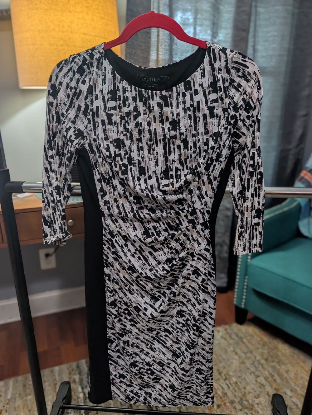 Ralph Lauren Black and White Printed Midi Sheath Dress